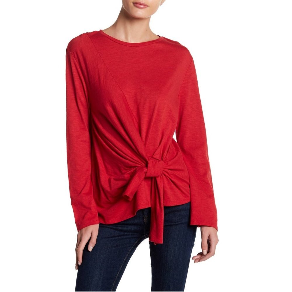 Abound Red Chili Knot Front Tie Long Sleeve Tee L